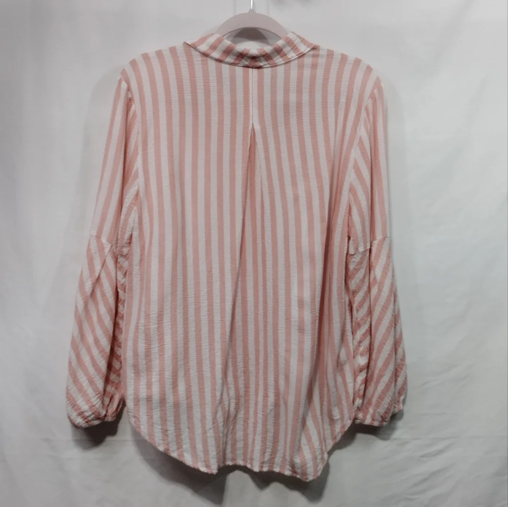 Chico's Striped Drama-Sleeve Shirt Women's L Pink White Strips Office Casual - Picture 7 of 9